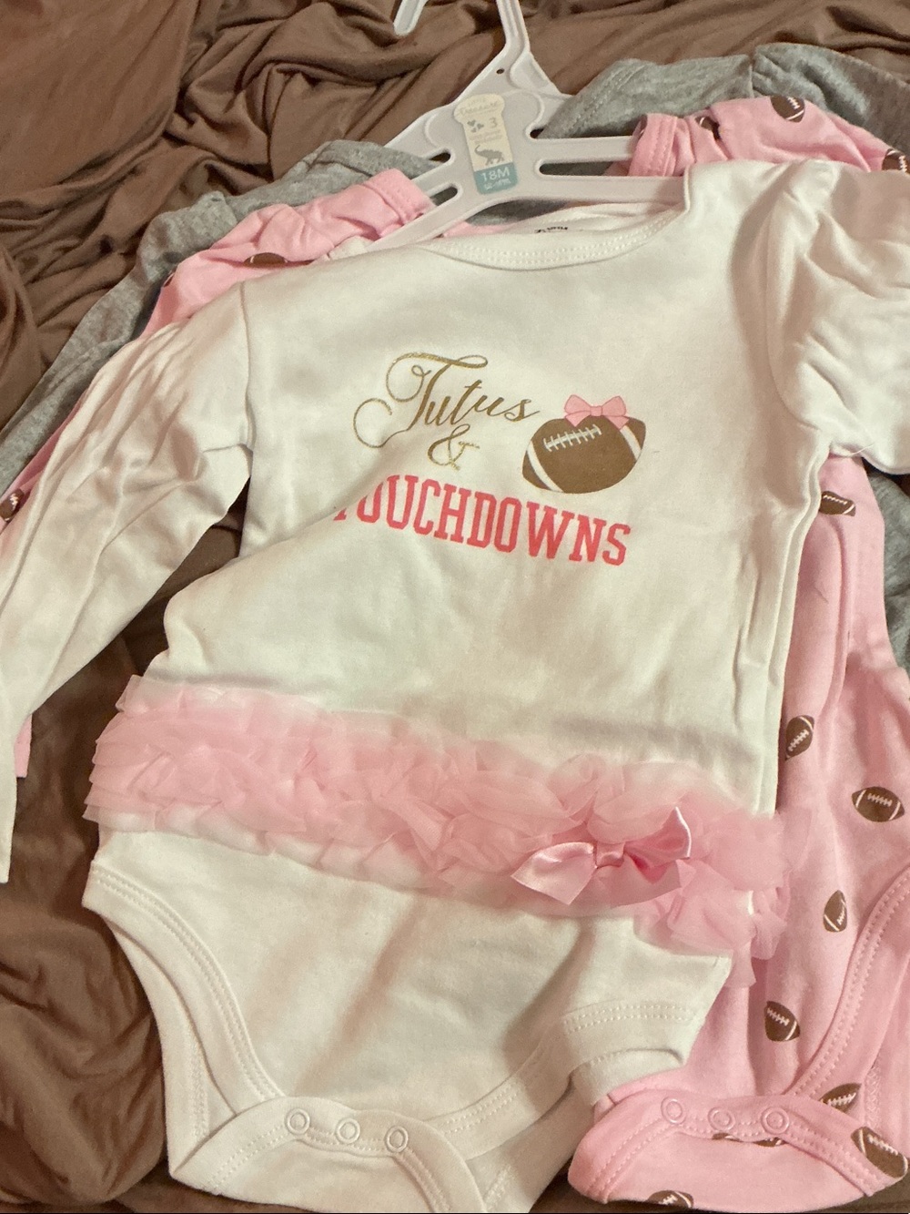 Baby Girls White & Pink 'Tutus & Touchdowns' Ruffle Bodysuit 3 pcs set